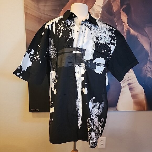 NWT Akademiks Venom Print Button Shirt Mens 3XL Black - Picture 1 of 9